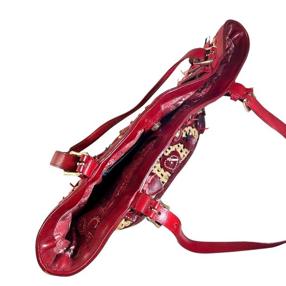 Brighton Wicker Leather Purse Red Hearts Applique Shoulder Handbag Handled Tote - Picture 13 of 16